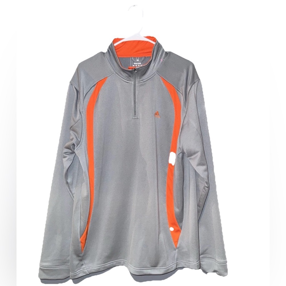 Men’s Adidas Grey & Orange ¼ Zip Pullover Size L – Lightweight Polyester